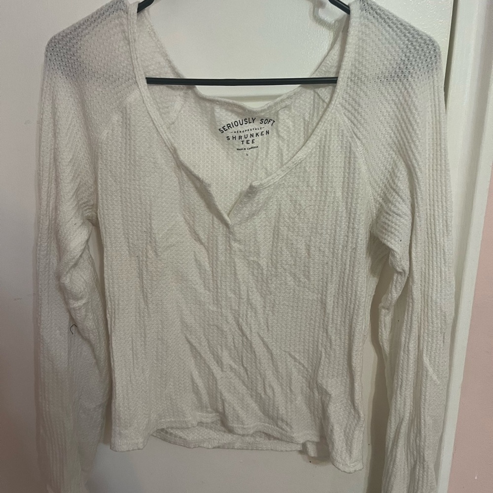 Aeropostale Cream Ribbed Fitted Blouse